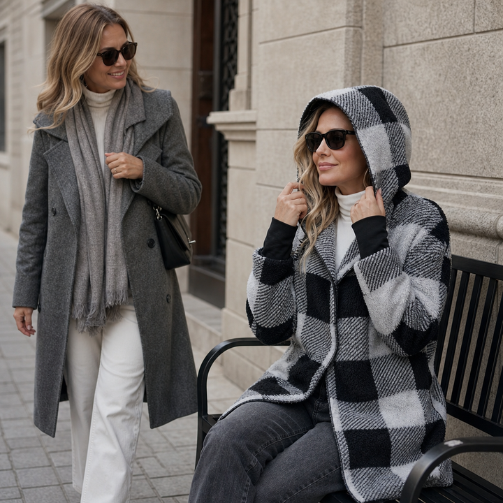 Plaidelle – Oversized Plaid Hooded Fleece Cardigan
