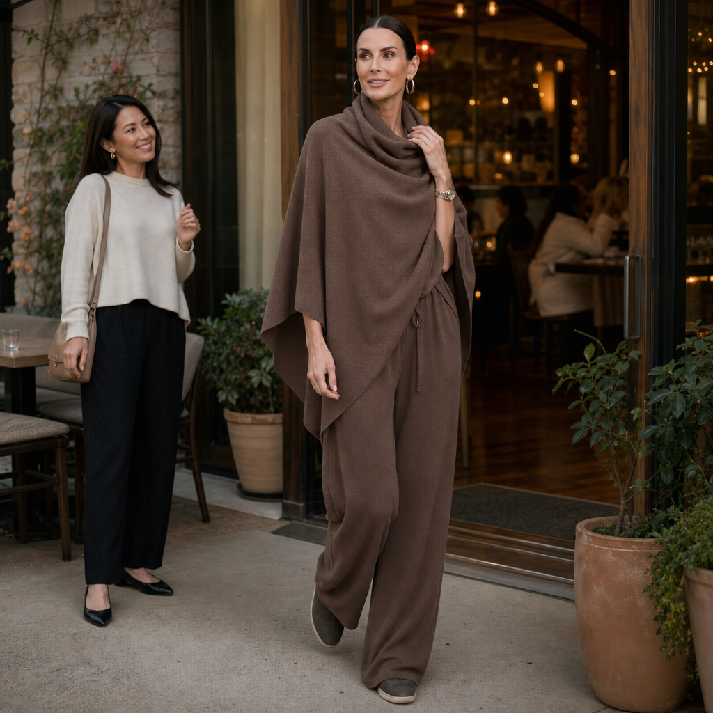 Draveny – Draped Cowl-Neck Top And Trouser Set