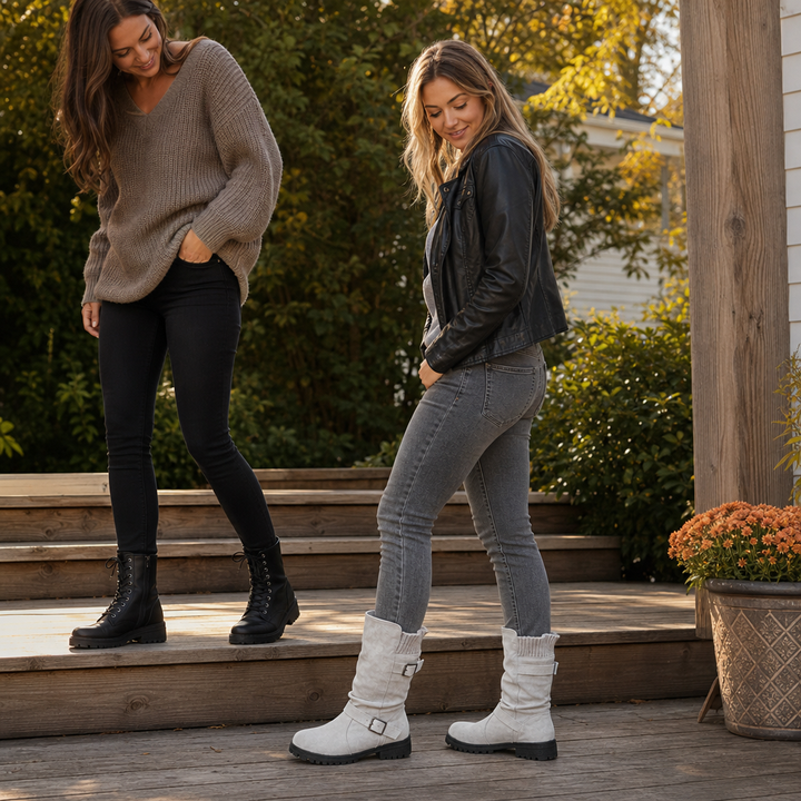 Calfden – Ribbed Cuff Lug Sole Slouch Boots