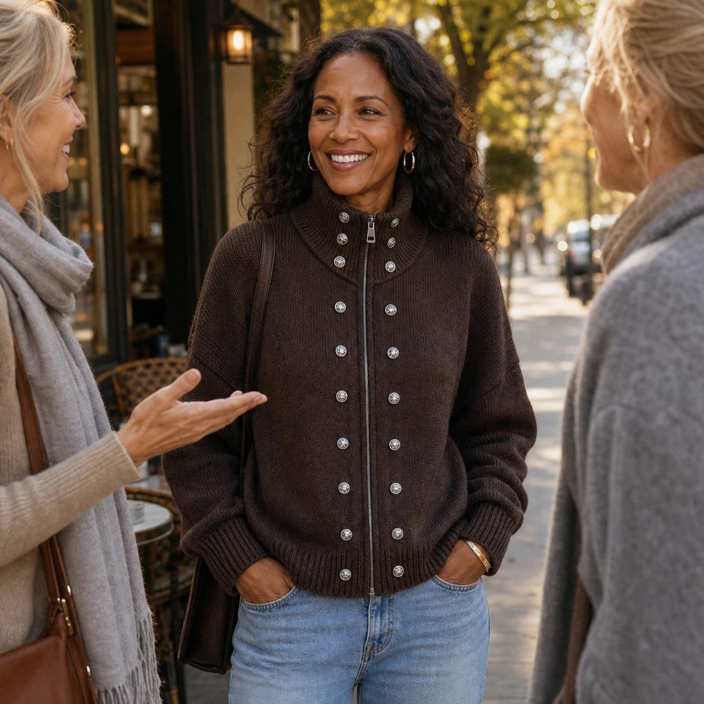 Wearbella – Double-Breasted Stand Collar Knit Cardigan