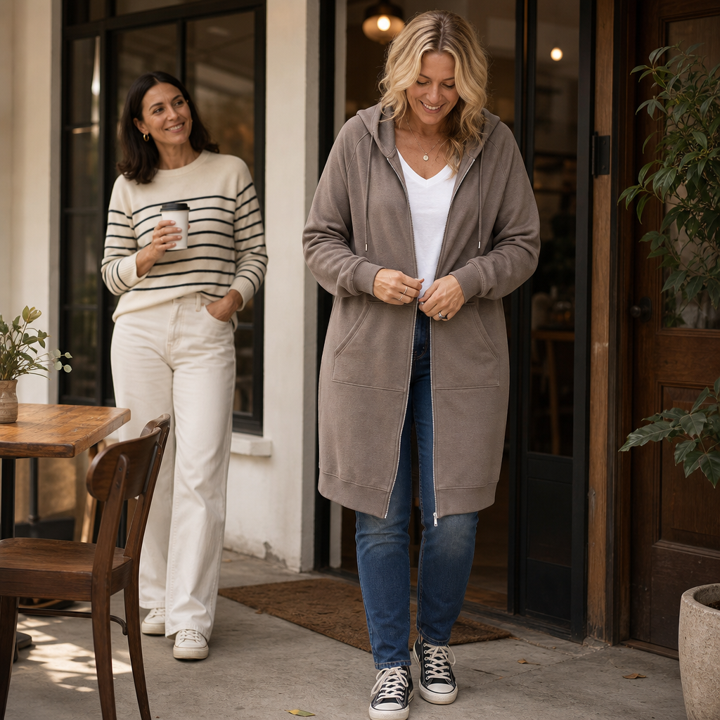 Coziluxe – Zip-Front Hooded Mid-Length Knit Cardigan