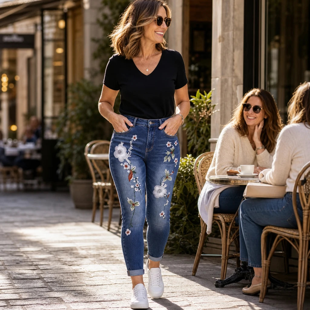 Florenza – Floral Embroidered High-Waisted Jeans