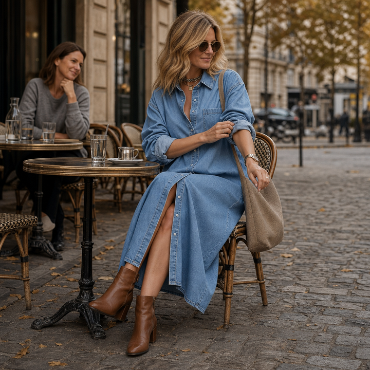Wearlyn – Oversized Button-Front Denim Look Shirt Dress