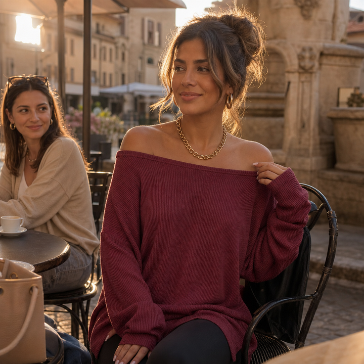 Veluna – Side-Slit Off-Shoulder Tunic Blouse