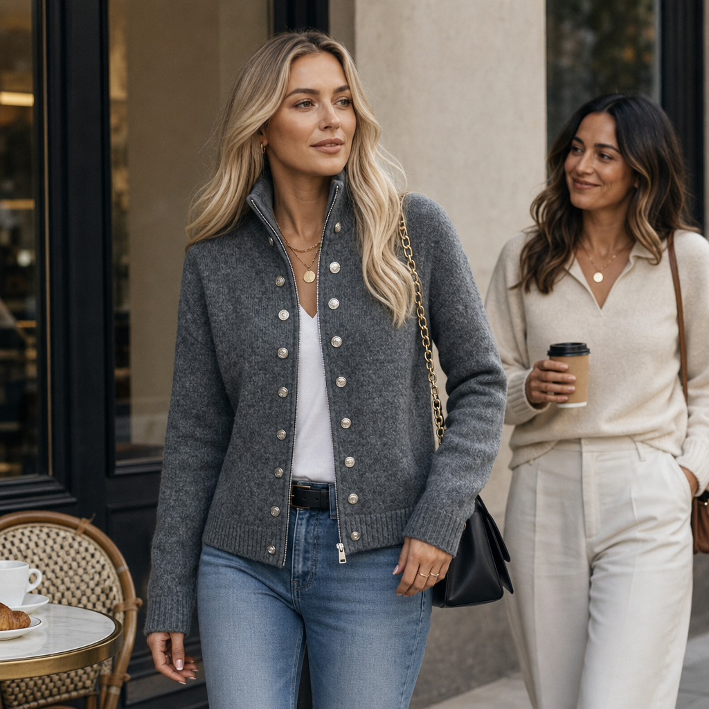 Wearvale – Two-Way Zip High-Neck Knit Cardigan
