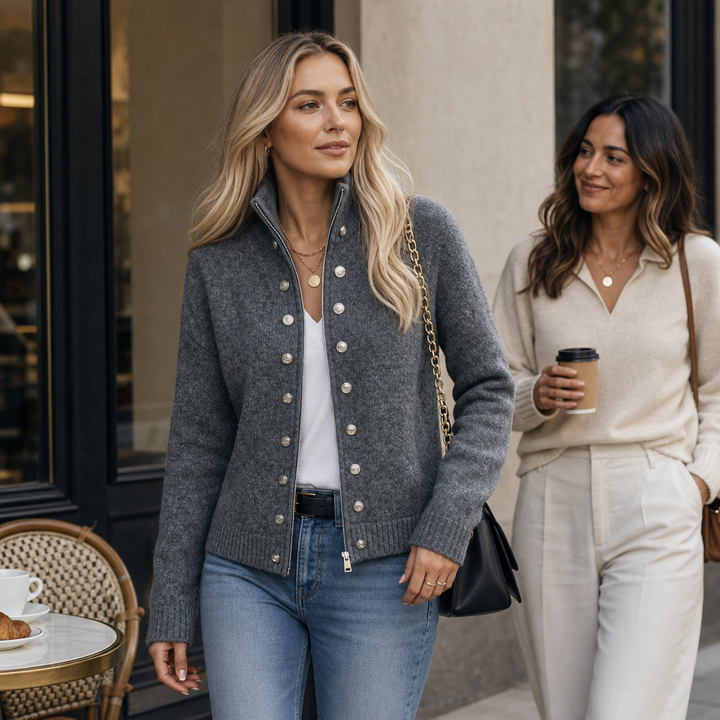 Wearvale – Two-Way Zip High-Neck Knit Cardigan