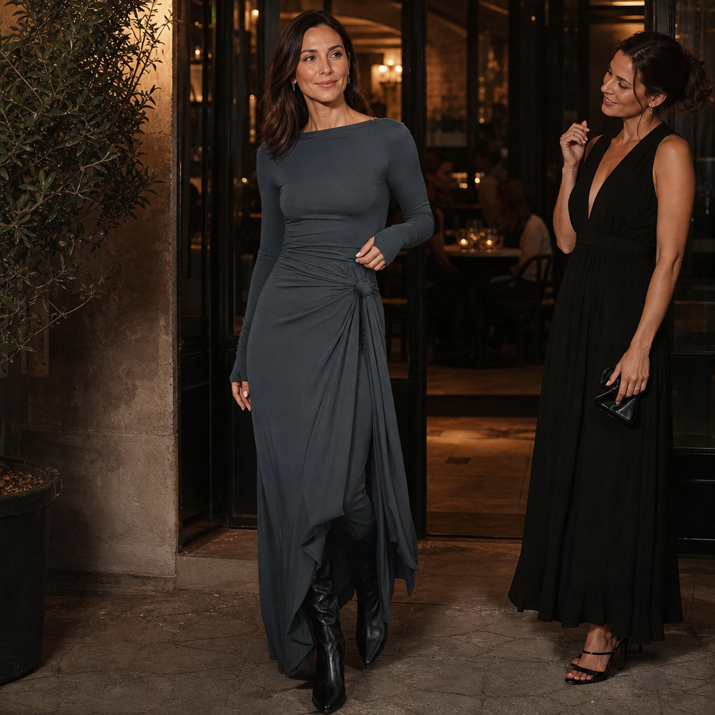Naiara – Gathered Side-Knot Draped Maxi Dress