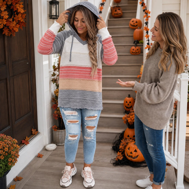 Colora Knit – Striped Hollow-Knit Hoodie