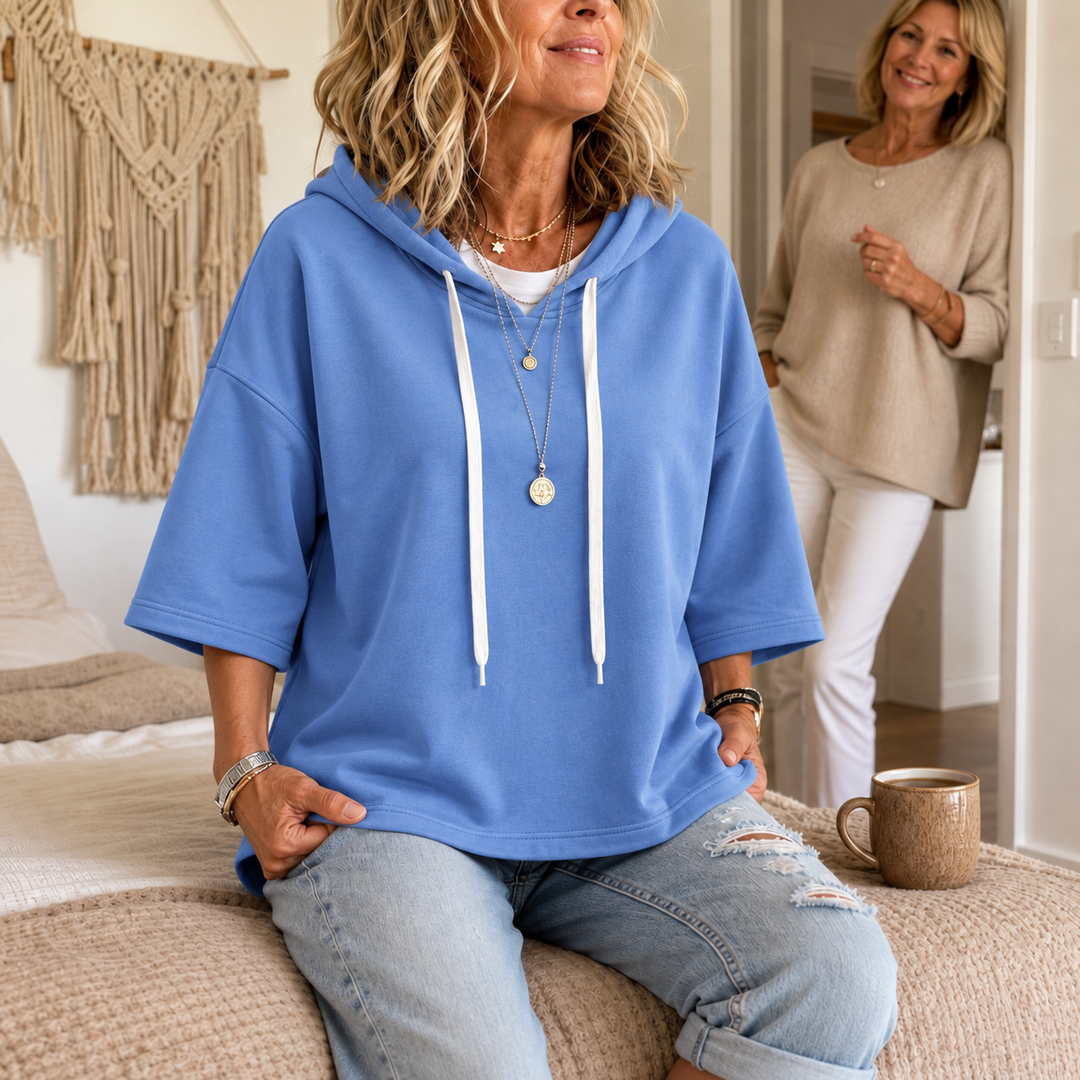Layerly – Three-Quarter Sleeve Drawstring Hoodie