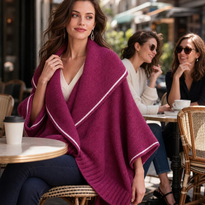 Drapella – Contrast-Trim Draped Knit Cardigan