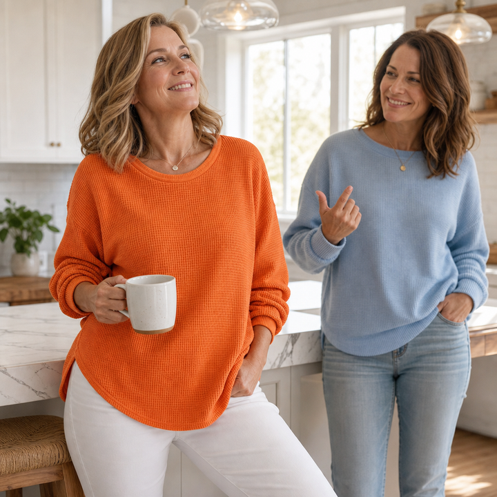 Wafflemoore – Waffle-Knit Relaxed Pullover Sweatshirt