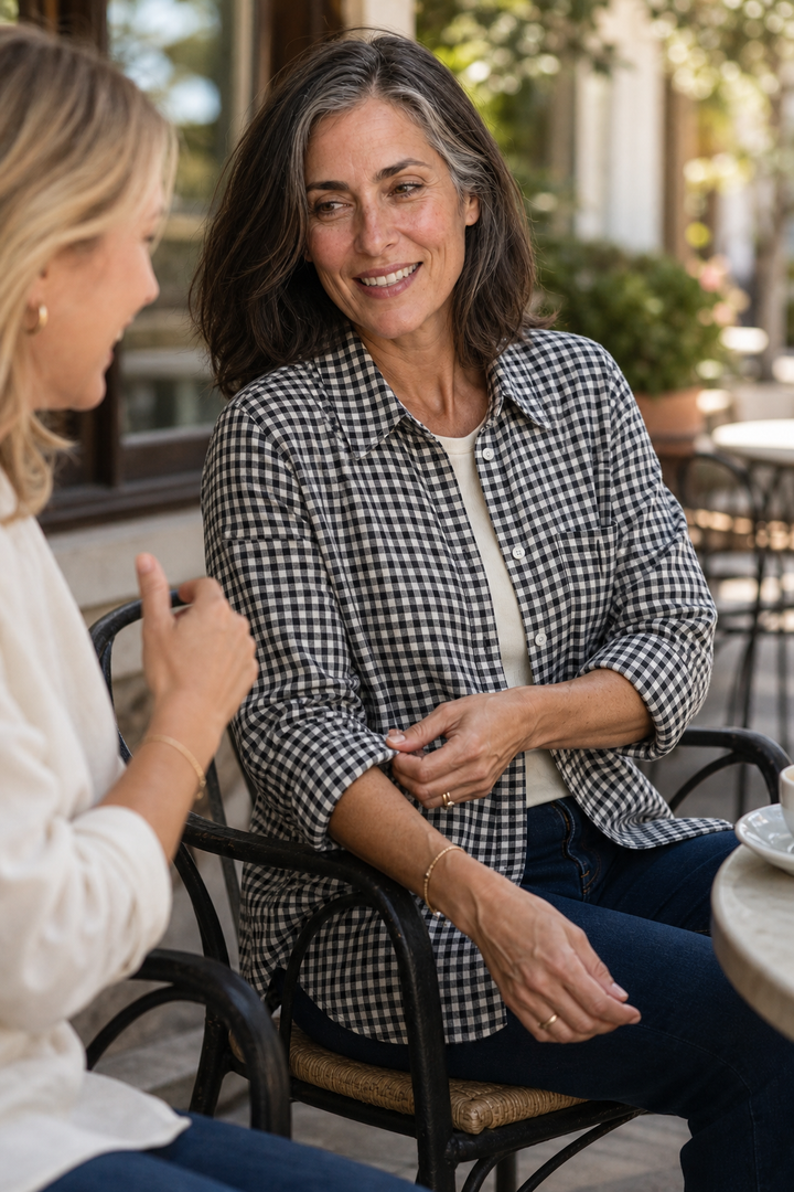 Checkered Long-Sleeve Button-Up Shirt For Women
