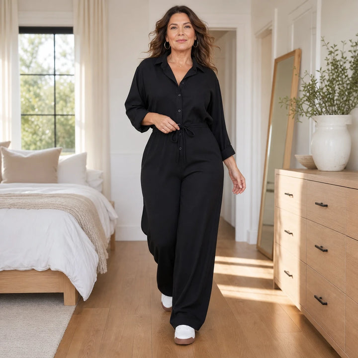 Silhouette – Collared Tie-Waist Wide-Leg Jumpsuit