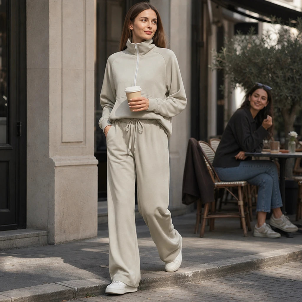 Ease & Elsewhere – Ribbed Oversized Top And Wide-Leg Pants Set
