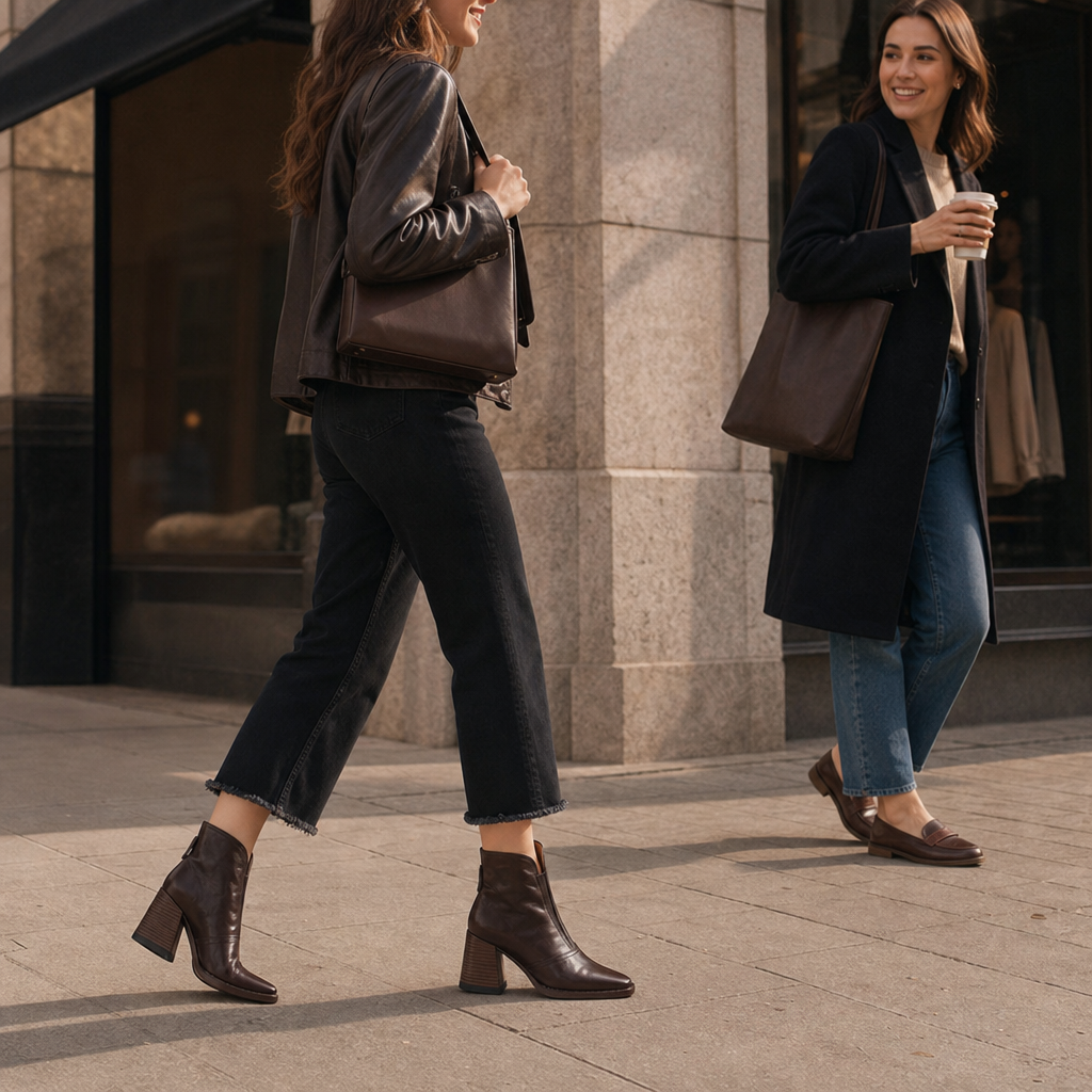Norielle – Brown PU Leather Sculpted Heel Ankle Boots
