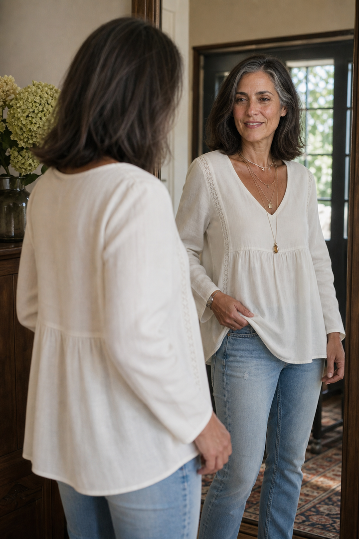 Wearbella – Lace-look V-Neck Long Sleeve Blouse