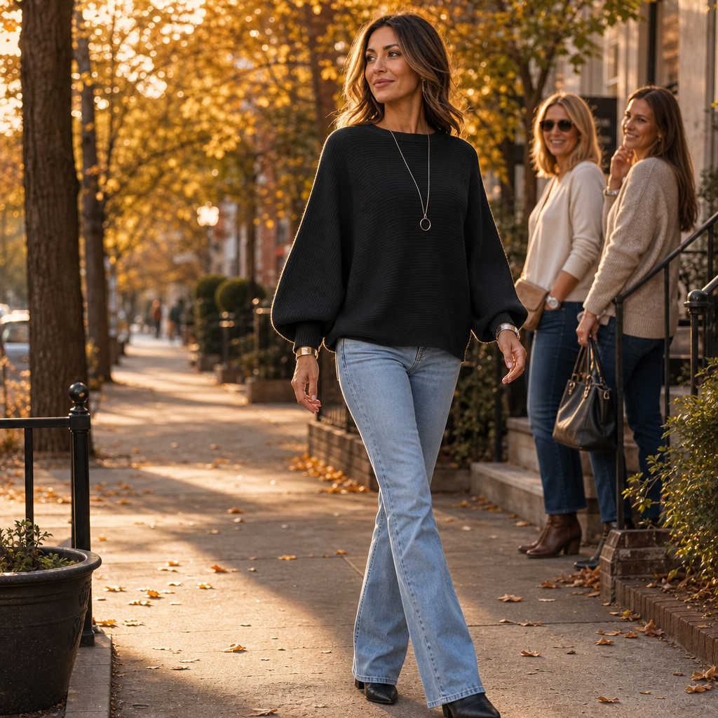Drapeva – Fitted Cuff Batwing Knit Pullover