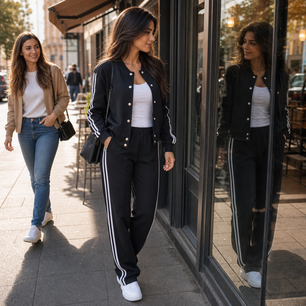 Wearbella – Contrast Stripe High-Waisted Wide-Leg Tracksuit Set