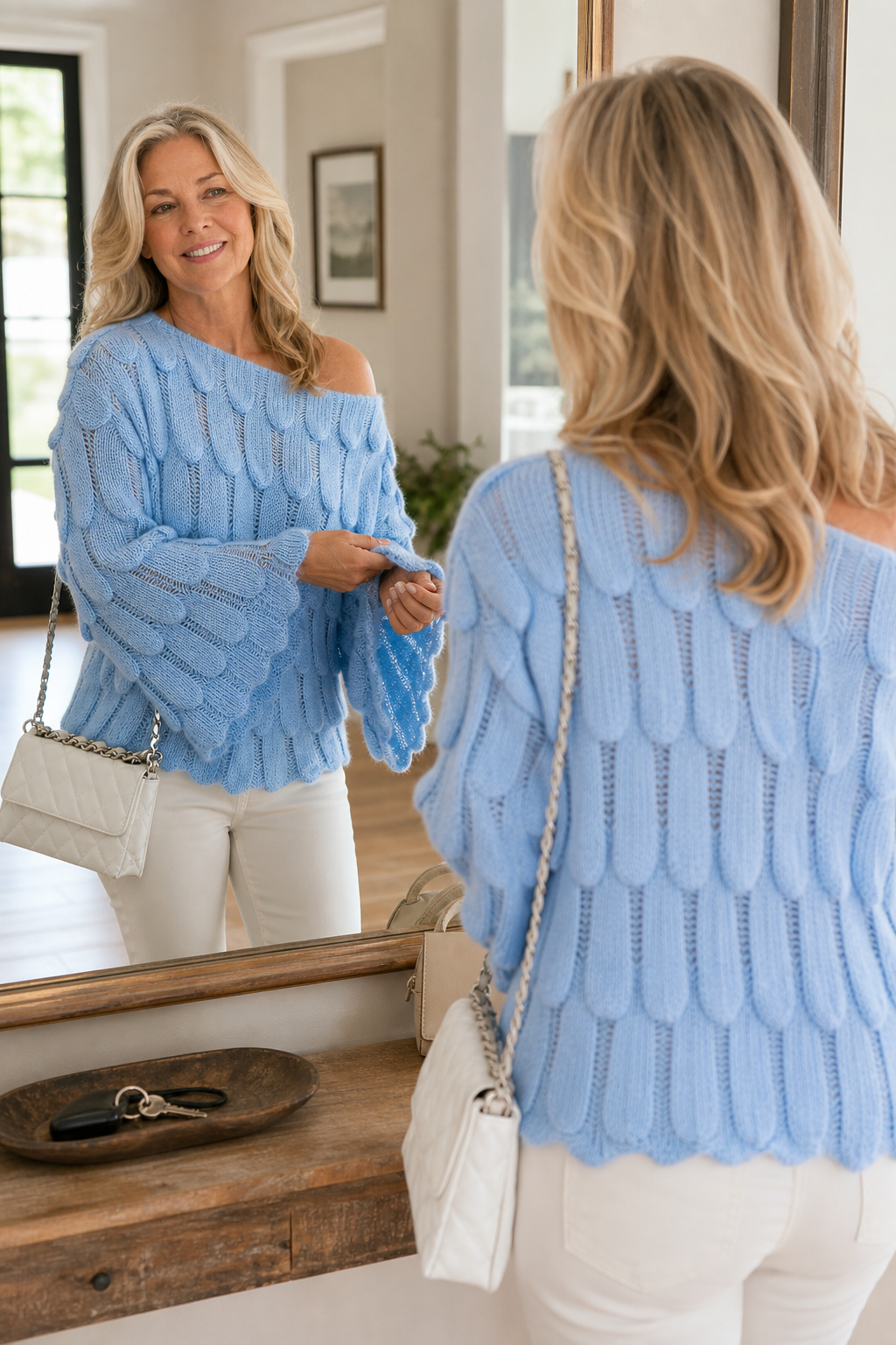 Wearbella – Hollow-Out Leaf-Knit Oversized Sweater