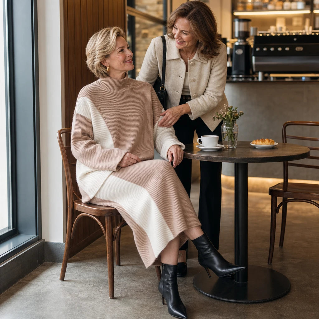 Vellora – Contrast Panel Sweater And Skirt Set
