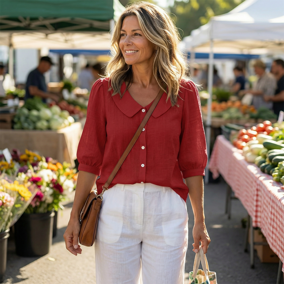 Collaré™ – Retro Peter Pan Collar Button Up Blouse