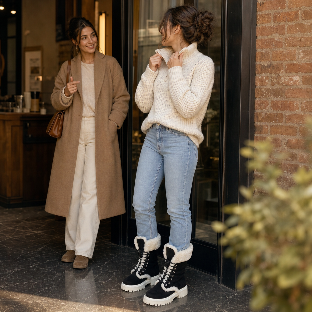 Velvara – Plush-Lined Lace-Up Mid-Calf Boots