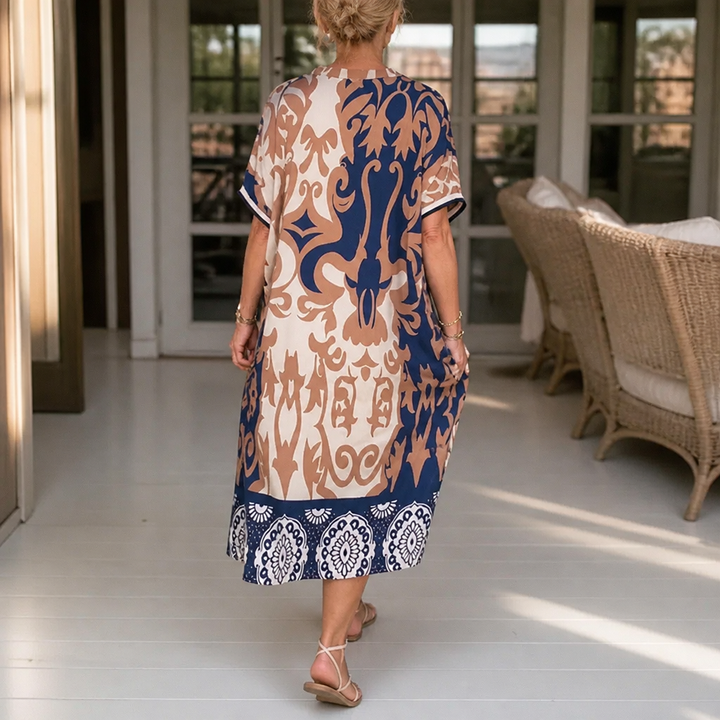 Wearbella – V-Neck Loose Fit Printed Midi Dress