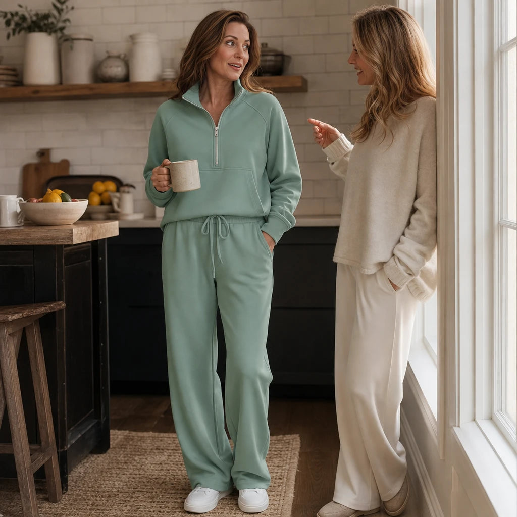 Easewell – Half-Zip Top And Wide-Leg Trouser Set