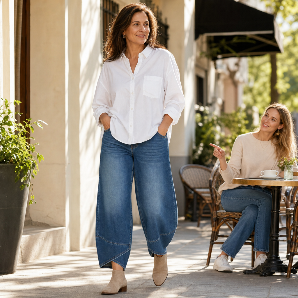 Verlace – Asymmetric Stepped-Hem Wide-Leg Jeans