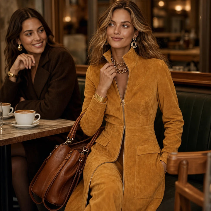 Velora – Fitted Stand-Collar Longline Coat