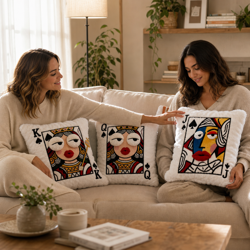 Velvina – Queen Of Spades Faux-Fur Statement Throw Pillow