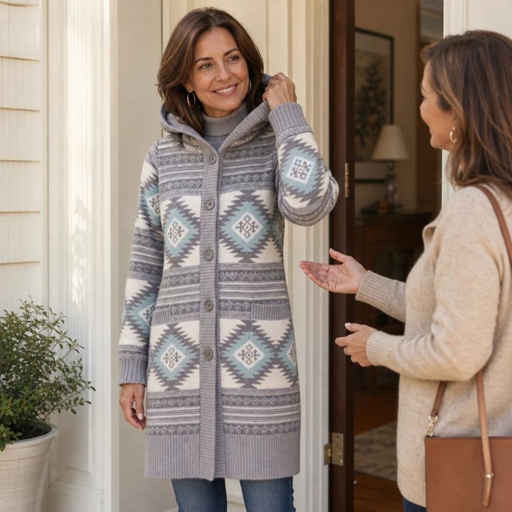 Jacquard Haven – Pink Patterned Knit Jacket