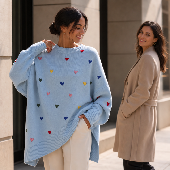 Heartwell – Colorful Heart Batwing Sweater