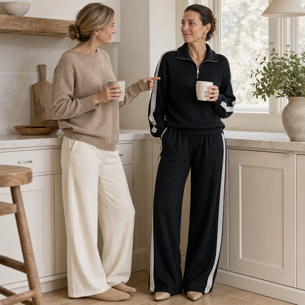 Ribelle – Ribbed Half-Zip Wide-Leg Lounge Set