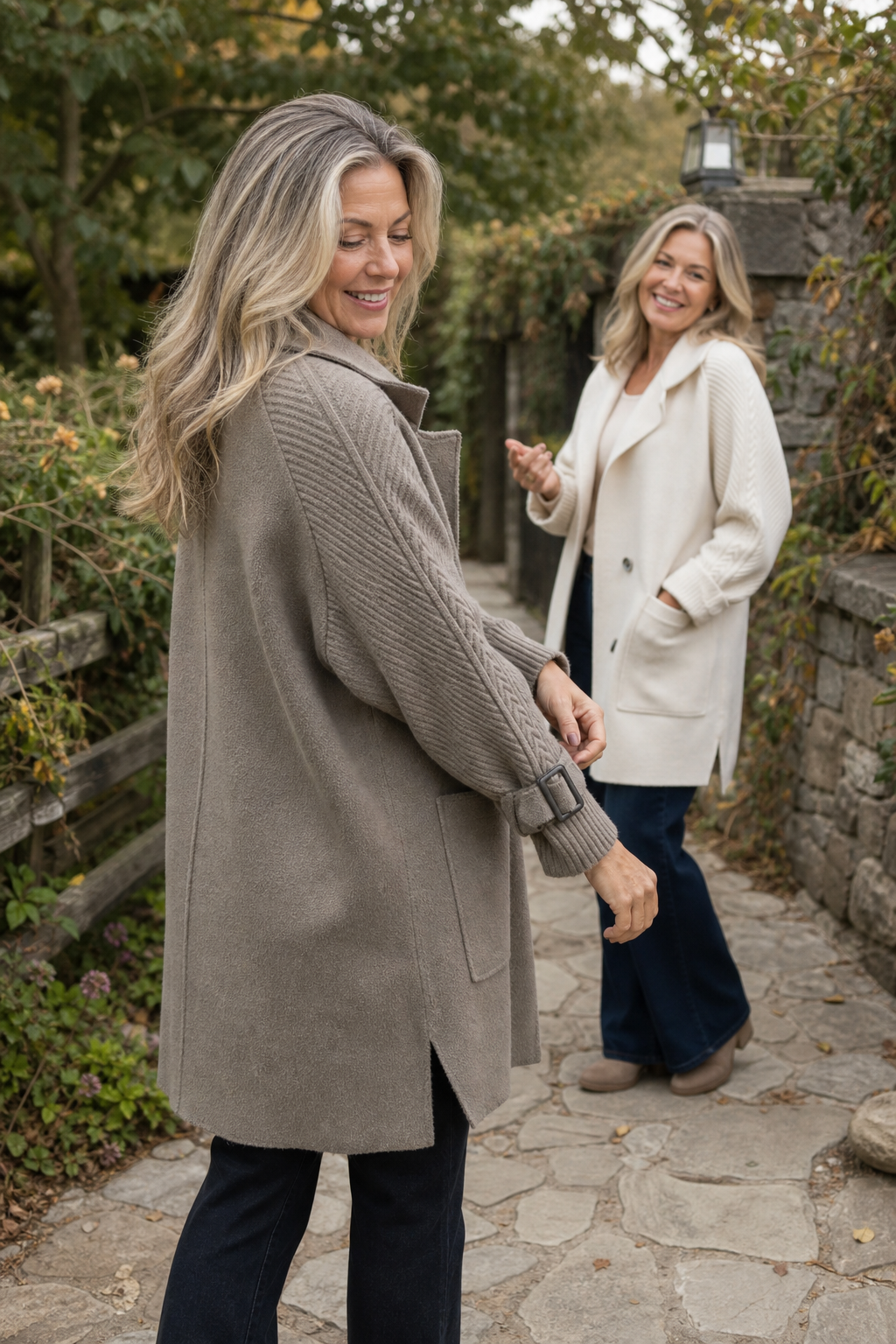 Isola – Cable-Knit Sleeve Double-Breasted Longline Coat