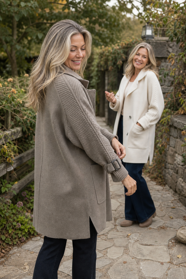Isola – Cable-Knit Sleeve Double-Breasted Longline Coat