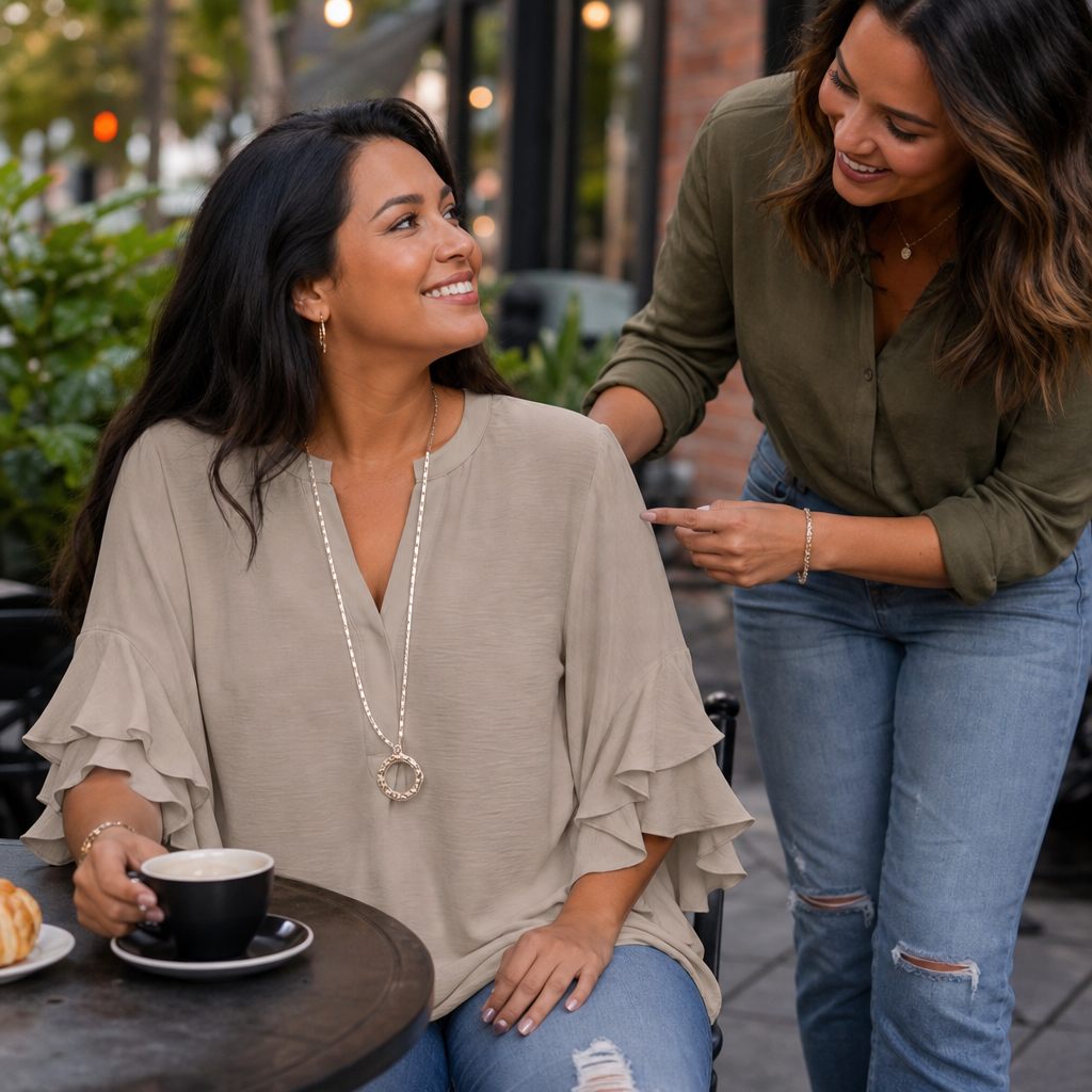 Florenza – Floral Ruffle-Sleeve V-Neck Blouse