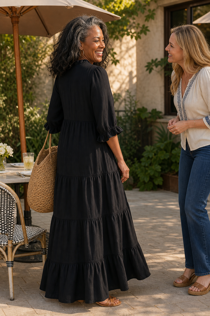 Breezalyn – Tiered Ruffle V-Neck Maxi Dress