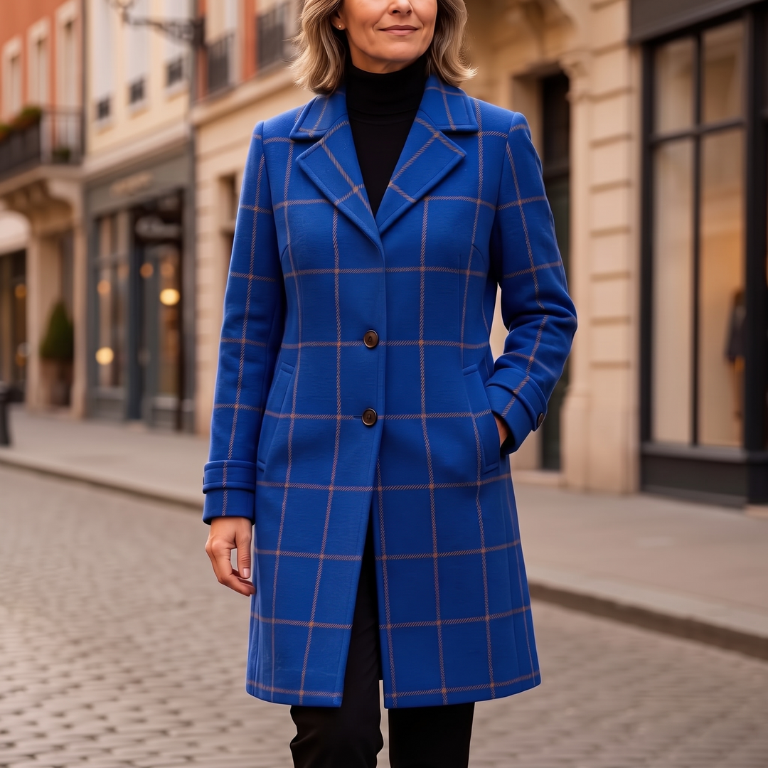 Checkwell – Royal Blue Checkered Two-Button Coat