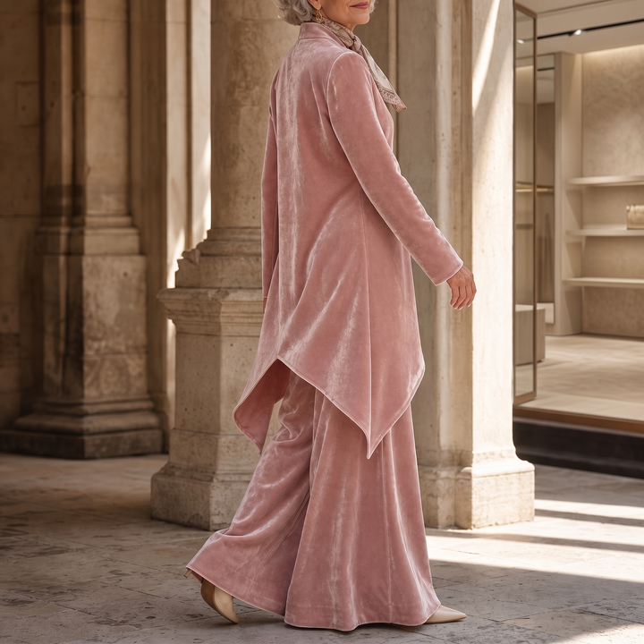 Draperie – Asymmetric Drape Velvet Top And Trouser Set