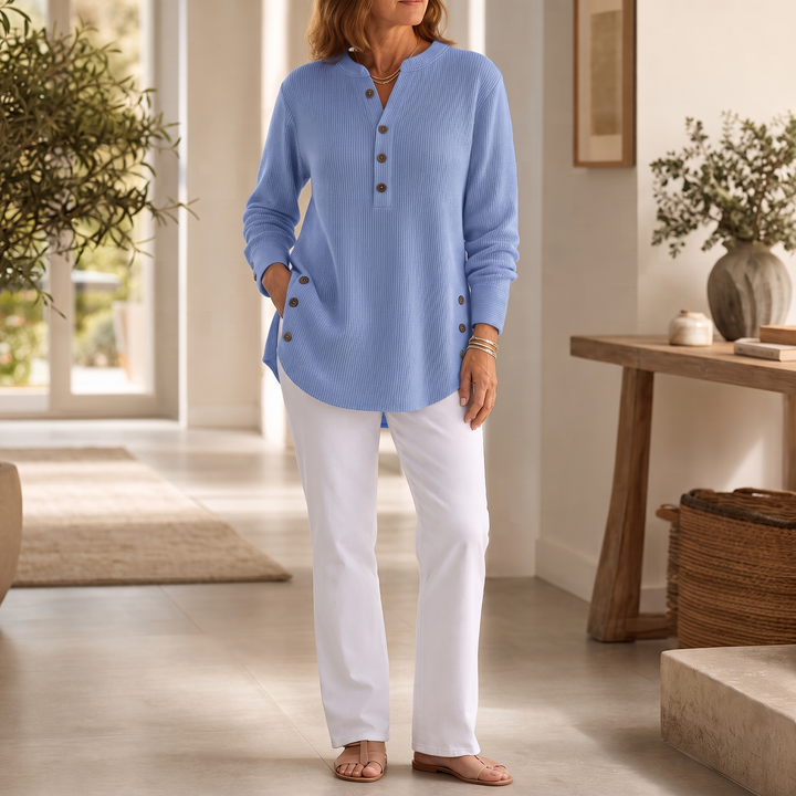 Cozetta – Ribbed Relaxed-Fit Button Detail Tunic