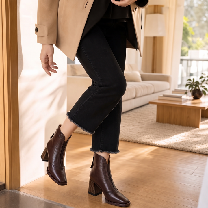 Norielle – Brown PU Leather Sculpted Heel Ankle Boots