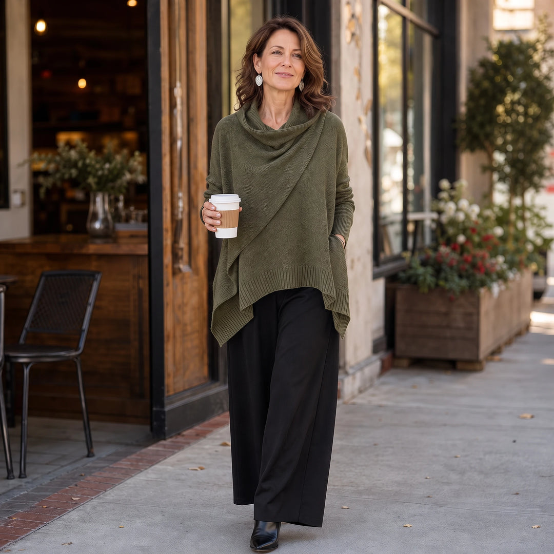 Cowlora – Draped Cowl-Neck Knit Pullover