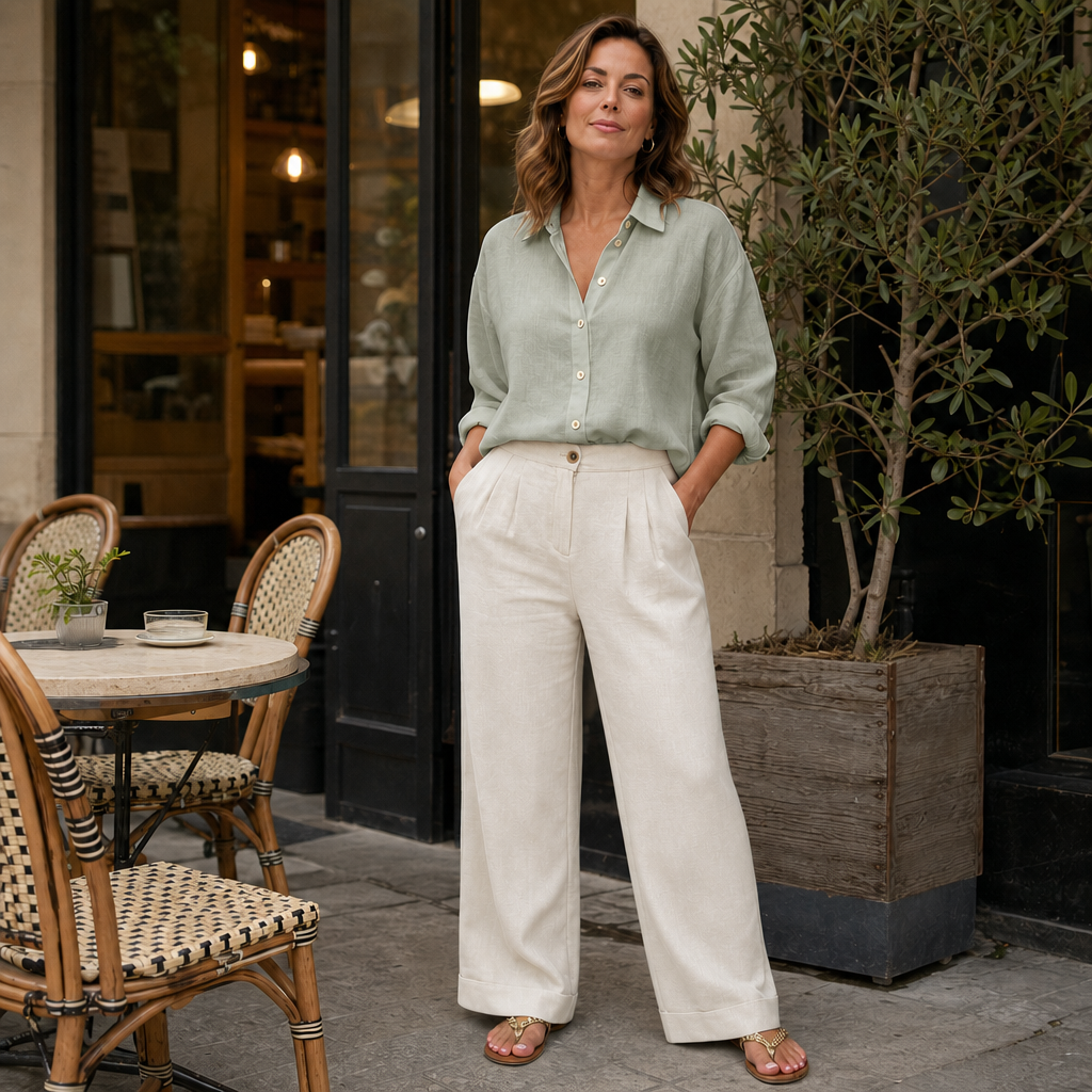Trueline – Cotton-Linen Wide Leg Trousers