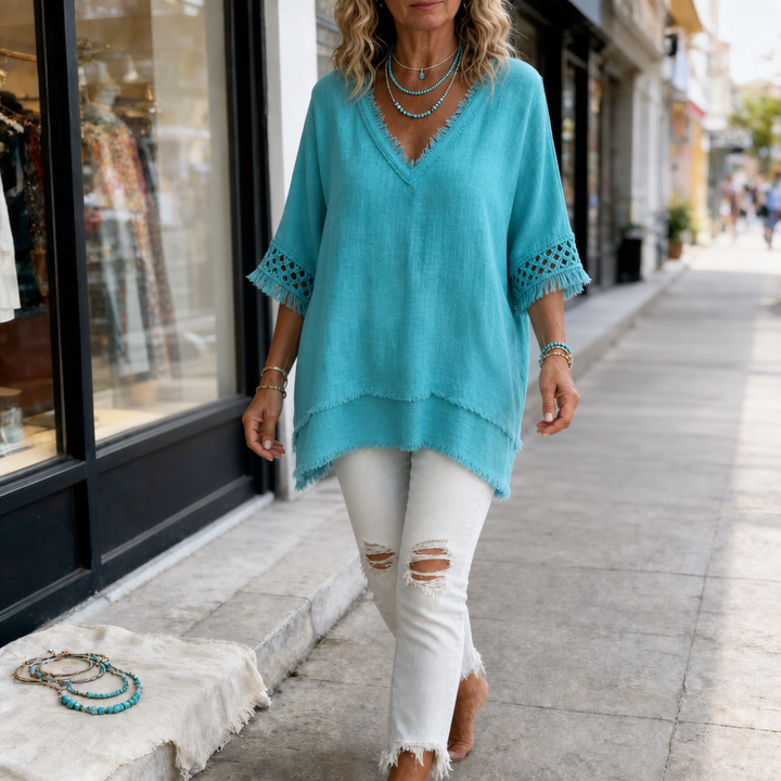 Wrenfare – Crochet Fringe Trim Sleeve Top