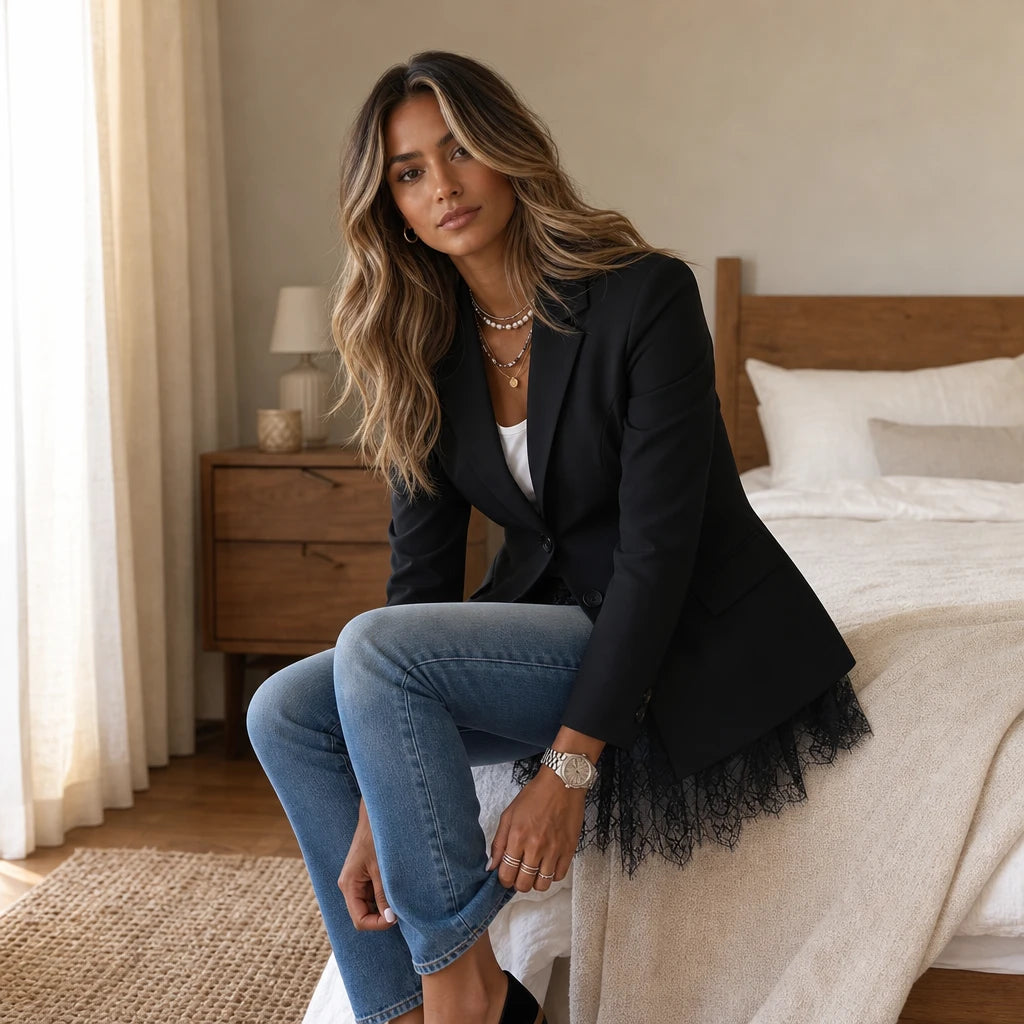 Lacewell – Fitted Eyelash-Lace Hem Blazer