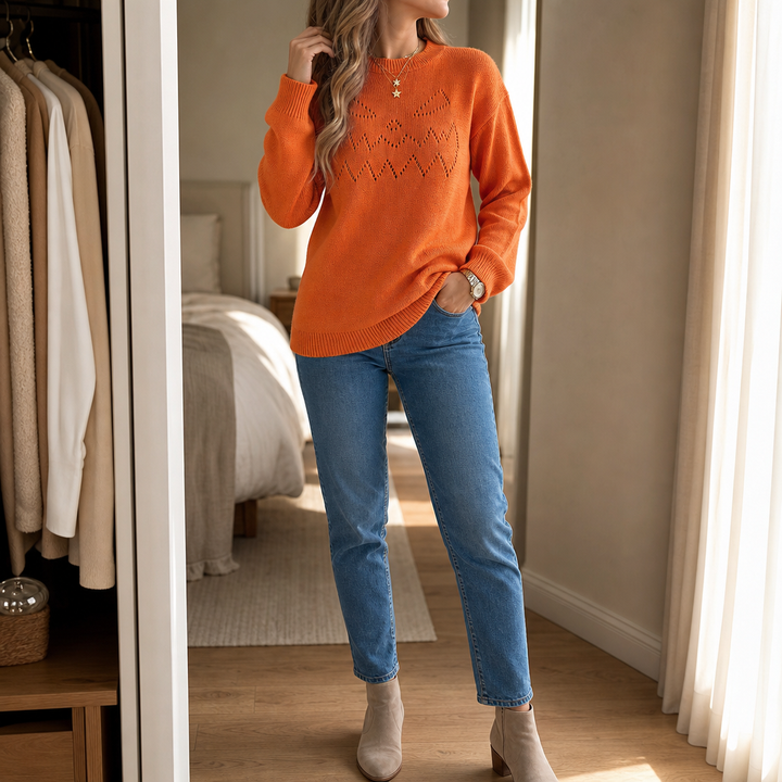 Hearthcott – Pumpkin Openwork Knit Sweater