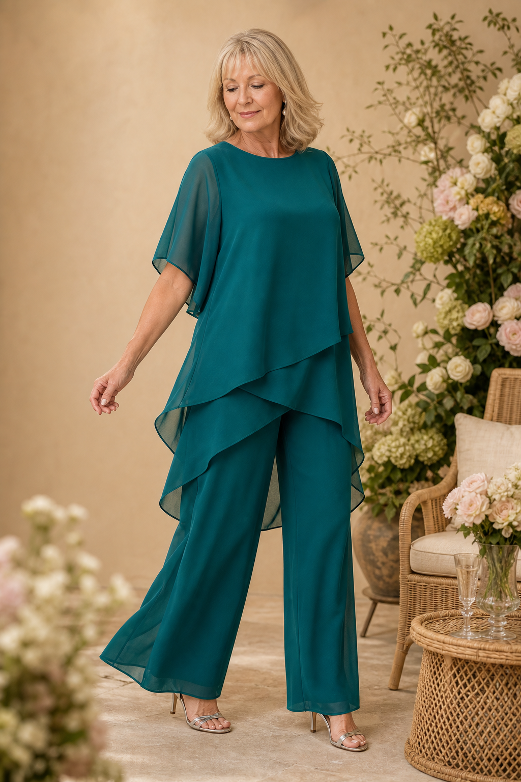 Wearbella – Draped Asymmetric Top And Wide-Leg Trouser Set