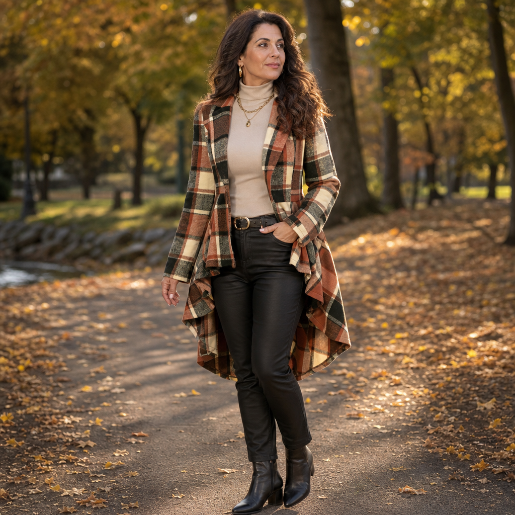 Cinchella – Plaid High-Low Peplum Waist Coat