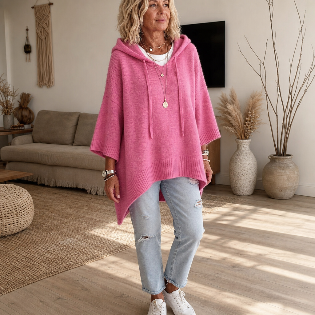 Cozelle – Frayed-Edge Open-Knit Oversized Hoodie